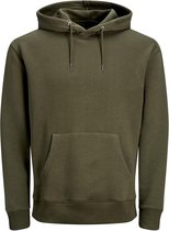 JACK & JONES relaxt fit trui katoen - soft hoodie middeldik - olijfgroen - Maat: M