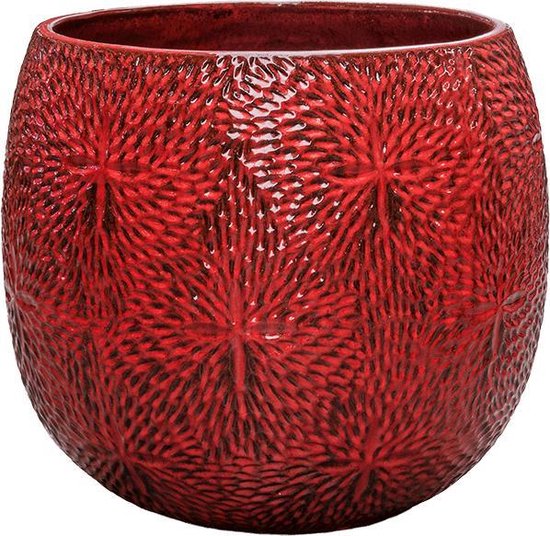 Pot Marly Deep Red ronde rode bloempot voor en buiten 54x48 cm |