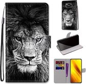 Voor Xiaomi Poco X3 NPC Gekleurde Tekening Cross Textuur Horizontale Flip PU Lederen Case met Houder & Kaartsleuven & Portemonnee & Lanyard (Zwart Wit Leeuwenkop)