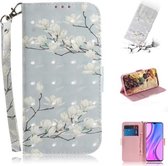 Voor Xiaomi Redmi 9 3D Geschilderd Patroon Magnetische Aantrekkelijkheid Horizontale Flip Leren Case met Houder & Kaartsleuf & Portemonnee & Lanyard (Magnolia)