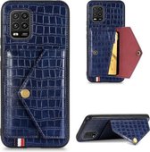 Voor Xiaomi Mi 10 Lite 5G Krokodilpatroon PU + TPU + PVC Breukvast gsm-hoesje met magnetische onzichtbare houder & houder & kaartsleuven (saffierblauw)