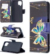Voor Samsung Galaxy A12 Gekleurde Tekening Patroon Horizontale Flip Leren Case met Houder & Kaartsleuven & Portemonnee (Gouden Vlinder)