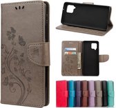 Voor Samsung Galaxy A42 5G vlinderbloempatroon horizontale flip lederen tas met houder & kaartsleuven en portemonnee (grijs)