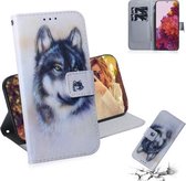 Voor Samsung Galaxy S21 Ultra 5G Gekleurde Tekening Horizontale Flip Leren Case, met Houder & Kaartsleuven & Portemonnee (Witte Wolf)