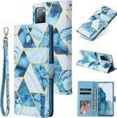 Voor Samsung Galaxy S20 FE Marmer Bronzing Stitching Horizontale Flip PU lederen tas met houder & kaartsleuven & portemonnee & fotolijst (blauw)