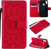 Voor Samsung Galaxy A11 (Amerikaanse versie) Geperst afdrukken Zonnebloempatroon Horizontale flip PU lederen tas met houder & kaartsleuven & portemonnee & lanyard (rood)