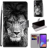 Voor Samsung Galaxy A7 2018 Gekleurde Tekening Cross Textuur Horizontale Flip PU Lederen Case met Houder & Kaartsleuven & Portemonnee & Lanyard (Zwart-witte Leeuwenkop)