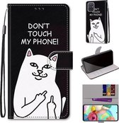 Voor Samsung Galaxy A71 Gekleurde Tekening Cross Textuur Horizontale Flip PU Lederen Case met Houder & Kaartsleuven & Portemonnee & Lanyard (Middelvinger Witte Kat)