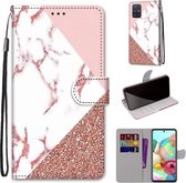 Voor Samsung Galaxy A71 5G Gekleurde Tekening Cross Textuur Horizontale Flip PU Lederen Case met Houder & Kaartsleuven & Portemonnee & Lanyard (Stiksel Roze Steenpatroon)