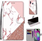 Voor Samsung Galaxy A40 Gekleurde tekening Cross Texture Horizontale Flip PU lederen tas met houder & kaartsleuven & portemonnee & lanyard (stiksel roze steen patroon)