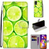 Voor Samsung Galaxy M31s Gekleurde Tekening Cross Textuur Horizontale Flip PU Lederen Case met Houder & Kaartsleuven & Portemonnee & Lanyard (Lime)