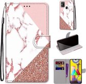 Voor Samsung Galaxy M31 Gekleurde Tekening Cross Textuur Horizontale Flip PU Lederen Case met Houder & Kaartsleuven & Portemonnee & Lanyard (Stiksel Roze Steenpatroon)