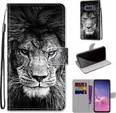 Voor Samsung Galaxy S10e Gekleurde Tekening Cross Textuur Horizontale Flip PU Lederen Case met Houder & Kaartsleuven & Portemonnee & Lanyard (Zwart-witte Leeuwenkop)