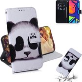 Voor Samsung Galaxy F41 Gekleurde tekening Horizontale flip lederen tas, met houder & kaartsleuven en portemonnee (Panda)