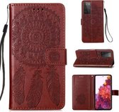 Voor Samsung Galaxy S21 Ultra 5G Dream Catcher Afdrukken Horizontale Flip Leren Case met Houder & Kaartsleuven & Portemonnee & Lanyard (Bruin)