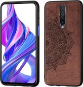 Voor Xiaomi Redmi K30 / POCO X2 Mandala Reliëf Doek Cover PC + TPU Mobiele Telefoon Case met Magnetische Functie en Draagriem (Bruin)