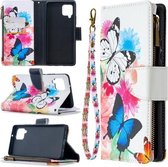 Voor Samsung Galaxy A42 5G Gekleurde Tekening Patroon Rits Horizontale Flip Leren Case met Houder & Kaartsleuven & Portemonnee (Twee Vlinders)