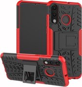 Bandentextuur TPU + PC schokbestendig telefoonhoesje voor Huawei P30 Lite / Nova 4e, met houder (rood)