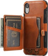 Crazy Horse Texture PU + TPU schokbestendige achterkant met kaartsleuven & houder & portemonnee & crossbody riem voor iPhone XR (bruin)