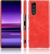 Voor Sony Xperia 5 II Shockproof Litchi Texture PC + PU Case (Rood)