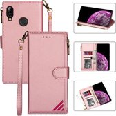 Voor Samsung Galaxy A10s Rits Multi-kaartsleuven Horizontale flip PU lederen tas met houder & kaartsleuven & portemonnee & lanyard & fotolijst (rose goud)