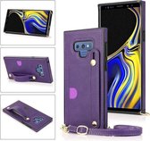 Voor Samsung Galaxy Note9 polsband PU + TPU schokbestendige beschermhoes met crossbody lanyard & houder & kaartsleuf (paars)