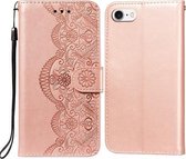 Flower Vine Embossing Pattern Horizontale Flip Leather Case met Card Slot & Holder & Wallet & Lanyard Voor iPhone SE 2020 & 8 & 7 (Rose Gold)