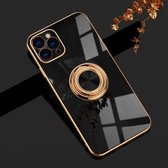 6D galvaniseren volledige dekking siliconen beschermhoes met magnetische ringhouder voor iPhone 12 Pro Max (zwart)