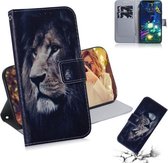 Lion Pattern Gekleurde Tekening Horizontale Leren Flip Case voor LG V50 ThinQ 5G, met Houder & Kaartsleuven & Portemonnee