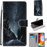 Voor LG Fluwelen Gekleurde Tekening Cross Textuur Horizontale Flip PU Lederen Case met Houder & Kaartsleuven & Portemonnee & Lanyard (Mountain Road Sterrenhemel)