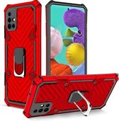 Voor Samsung Galaxy A51 Cool Armor PC + TPU schokbestendig hoesje met 360 graden rotatie ringhouder (rood)