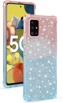 Voor Samsung Galaxy A51 5G gradiënt glitter poeder schokbestendig TPU beschermhoes (oranje blauw)