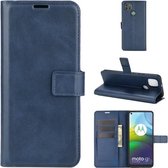 Retro kalfspatroon gesp horizontale flip lederen tas met houder & kaartsleuven & portemonnee voor Motorola Moto G9 Power (blauw)