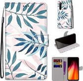 Voor Geschikt voor Xiaomi Redmi Note 8 Gekleurde Tekening Cross Textuur Horizontale Flip PU Lederen Case met Houder & Kaartsleuven & Portemonnee & Lanyard (Roze Groen Blad)