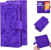 Voor Geschikt voor Xiaomi Redmi Note 7S / Note 7 Tiger Embossing Pattern Horizontale Flip lederen tas met houder & kaartsleuven & portemonnee (paars)