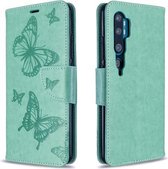 Voor Xiaomi CC9 Pro / Note 10 / Note 10 Pro Embossing Two Butterflies Pattern Horizontale Flip PU lederen tas met houder & kaartsleuf & portemonnee & lanyard (groen)