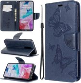 Voor Xiaomi Redmi 8 Embossing Twee Vlinders Patroon Horizontale Flip PU Lederen Case met Houder & Kaartsleuf & Portemonnee & Lanyard (Donkerblauw)