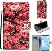 Voor Xiaomi Mi 10T Lite 5G Gekleurde Tekening Cross Textuur Horizontale Flip PU Lederen Case met Houder & Kaartsleuven & Portemonnee & Lanyard (Pink Rose Garden)