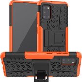 Voor Samsung Galaxy A31 Bandentextuur Schokbestendig TPU + PC beschermhoes met houder (oranje)