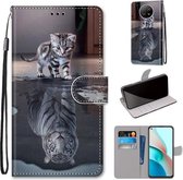 Voor Xiaomi Redmi Note 9T / Note 9 5G Gekleurde tekening Cross Texture Horizontale Flip PU lederen tas met houder & kaartsleuven & portemonnee & lanyard (kat wordt tijger)