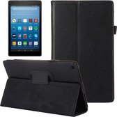 Voor Amazon Kindle Fire HD8 (2017) Litchi Texture Horizontale Flip lederen tas met houder (zwart)