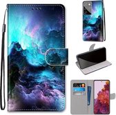 Voor Samsung Galaxy S21 Ultra 5G Gekleurde Tekening Cross Textuur Horizontale Flip PU Lederen Case met Houder & Kaartsleuven & Portemonnee & Lanyard (Kleurrijke Wolken)