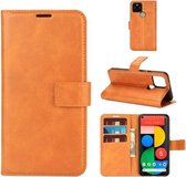 Voor Google Pixel 5 Retro Kalfspatroon Gesp Horizontale Flip Leren Case met Houder & Kaartsleuven & Portemonnee (Geel)