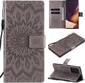 Voor Samsung Galaxy Note20 Ultra Reliëf Zonnebloem Patroon Horizontale Flip PU Lederen Case met Houder & Kaartsleuven & Portemonnee & Lanyard (Grijs)