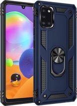 Voor Galaxy A31 schokbestendige TPU + pc-beschermhoes met 360 graden roterende houder (blauw)