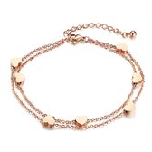 Vigos Jewelry - Armband met hartjes - ⌀ 20cm - Rose goud - Minimalistisch - Dubbel layer - Anker schakel