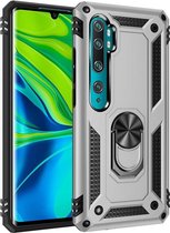 Voor Geschikt voor Xiaomi Mi CC9 Pro Armor schokbestendig TPU + pc beschermhoes met 360 graden rotatiehouder (zilver)