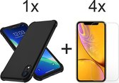 iPhone XR hoesje zwart shockproof siliconen case cover - 4x iPhone XR Screenprotector glas