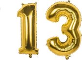 13 Jaar Folie Ballonnen Goud - Happy Birthday - Foil Balloon - Versiering - Verjaardag - Jongen - Meisje - Feest - Inclusief Opblaas Stokje & Clip - XL - 82 cm