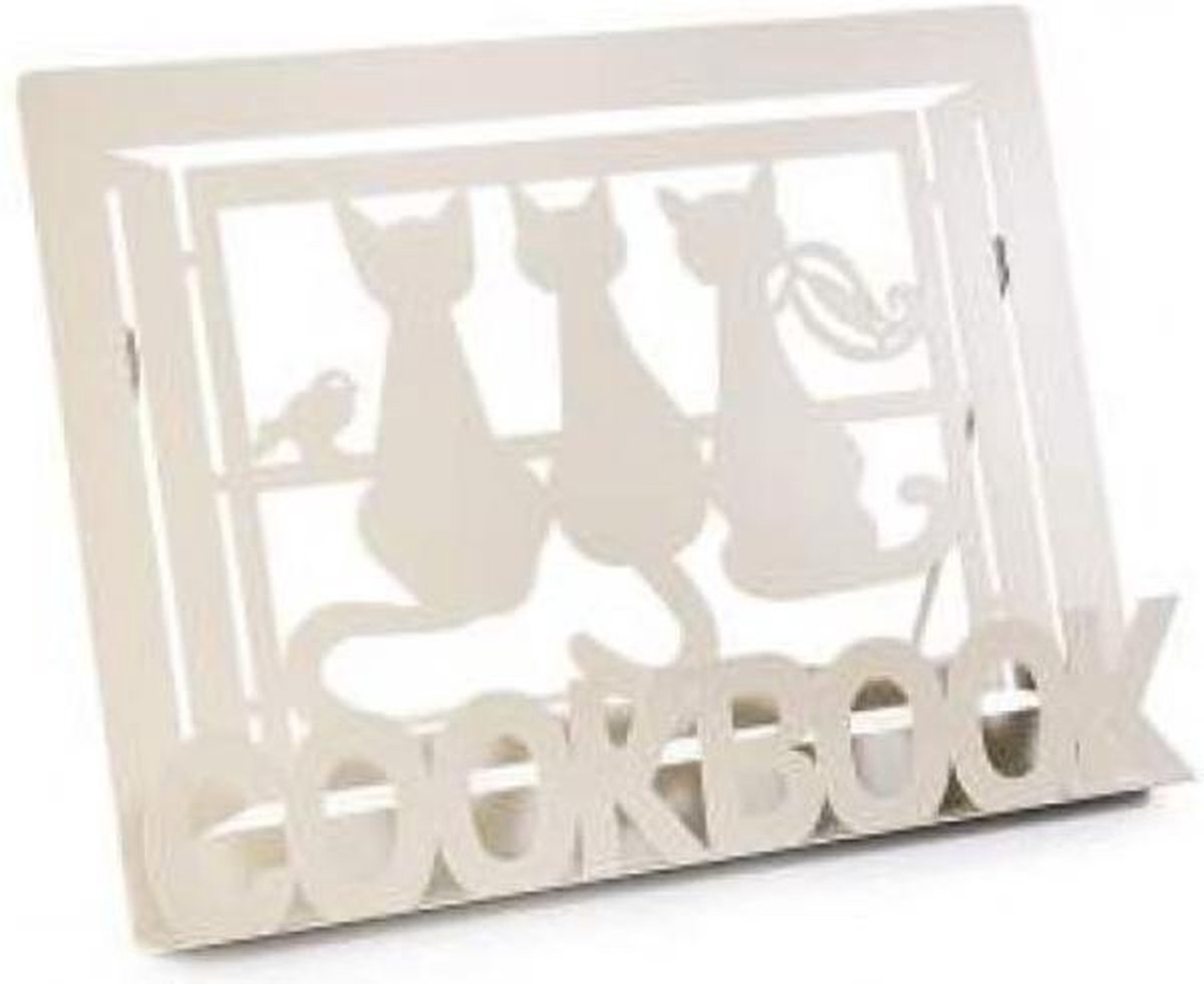 kookboekstandaard Kat ecru boekenstandaard tabletstandaard metaal
